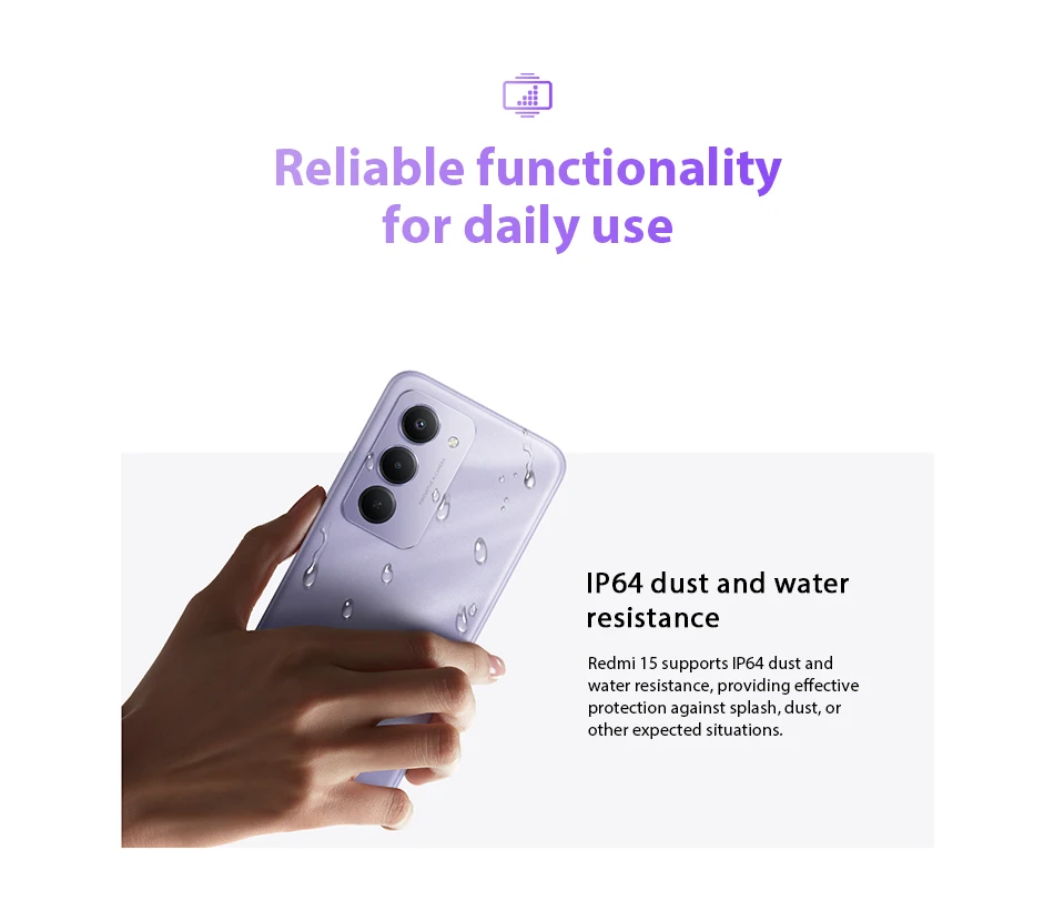 Xiaomi Redmi 15 with IP64 dust and water resistance