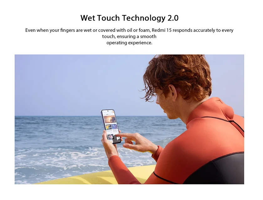 Xiaomi Redmi 15 Wet Touch Technology 2.0 example usage